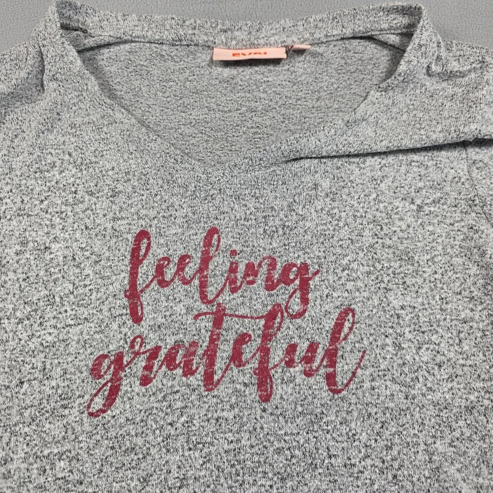 EVRI Top Women 0X Gray Graphic Pullover Heathered Knit Long Sleeve